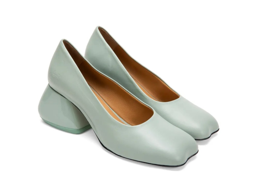 John Fluevog Bells - Sage | Heels with Soft Curved Toe