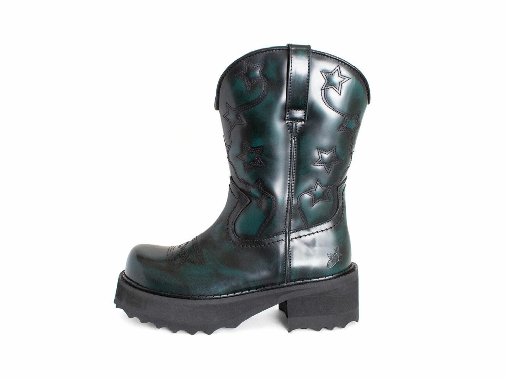 John Fluevog Ankle Cowboy - Green | Platform Ankle Cowboy Boots
