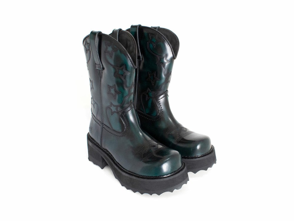 John Fluevog Ankle Cowboy - Green | Platform Ankle Cowboy Boots