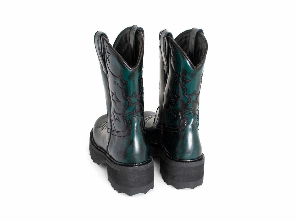 John Fluevog Ankle Cowboy - Green | Platform Ankle Cowboy Boots
