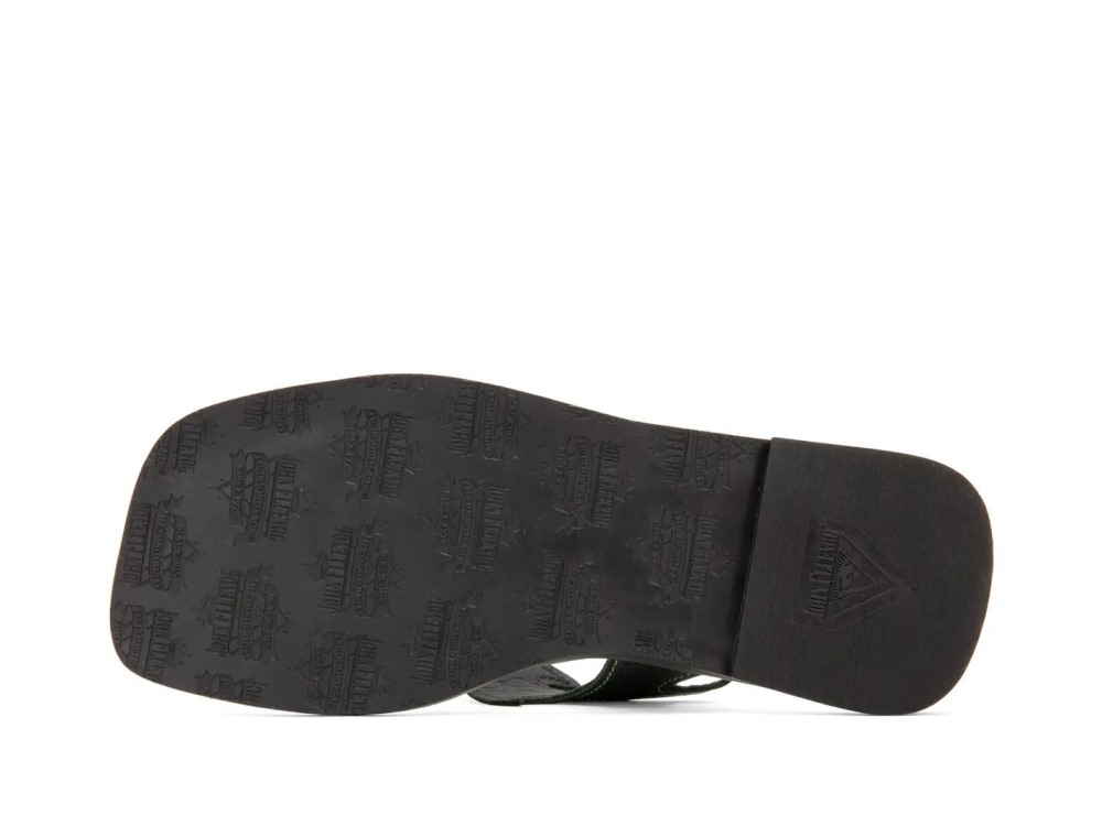 John Fluevog Lounger Lizard - Black/Green | Edgy Flat Sandals