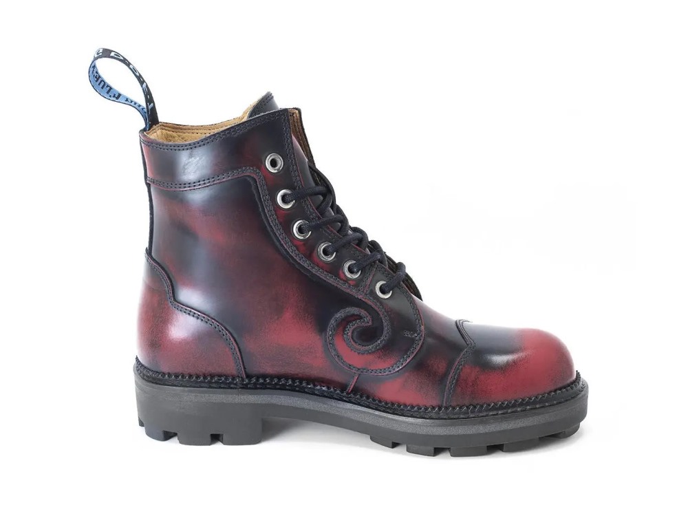 John Fluevog Derby Swirl (6 Eye) - Burgundy Rub Off | Classic Derby Boots