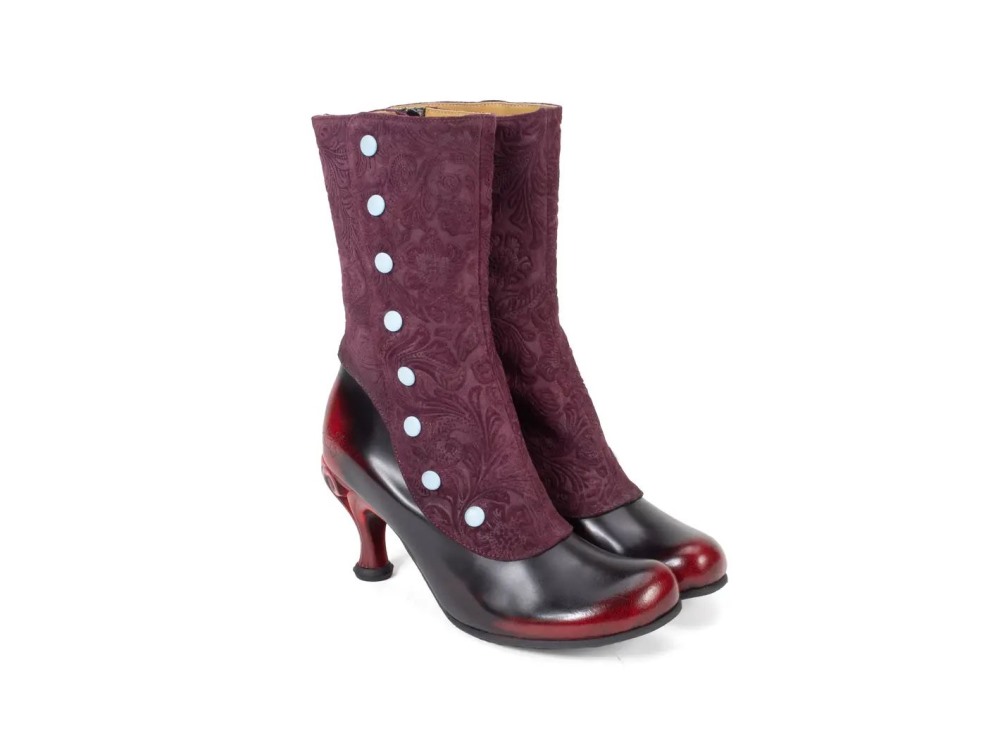 John Fluevog Belinda - Burgundy | Zip-Up Mid-Calf Boots with Buttons