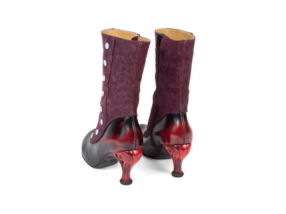 John Fluevog Belinda - Burgundy | Zip-Up Mid-Calf Boots with Buttons