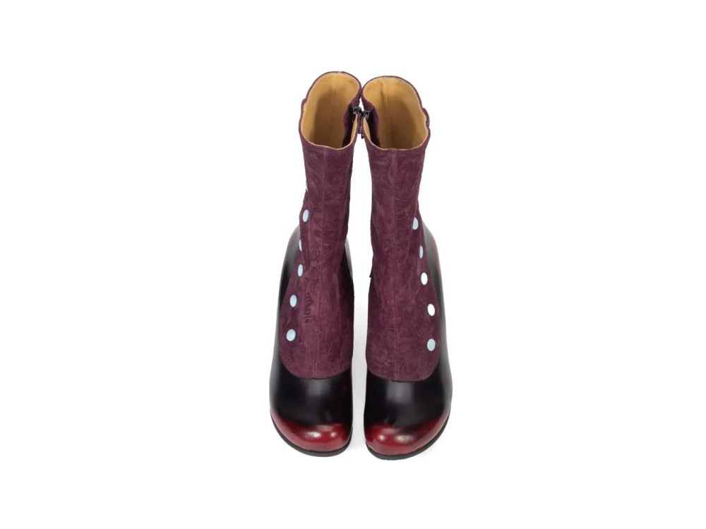 John Fluevog Belinda - Burgundy | Zip-Up Mid-Calf Boots with Buttons