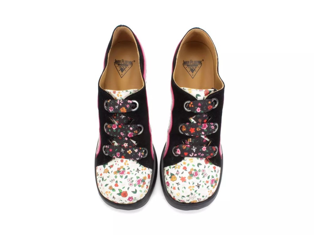 John Fluevog Fermare - Ditsy Floral | Scalloped Lace-Up Heels