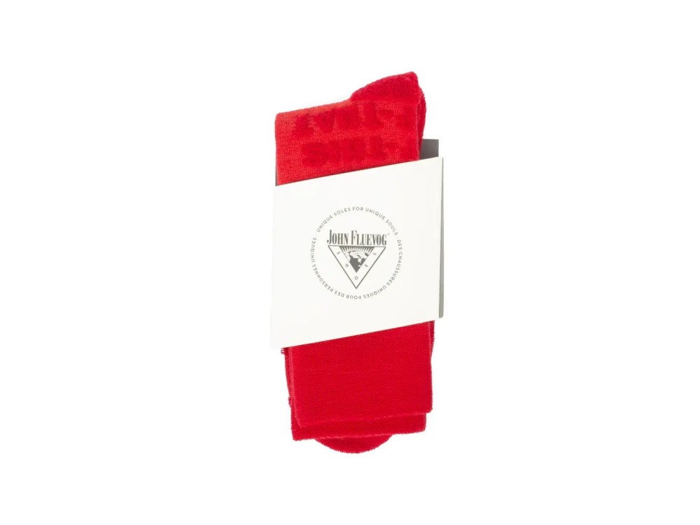 John Fluevog Leo - Red | Textured Socks with Raised Lettering