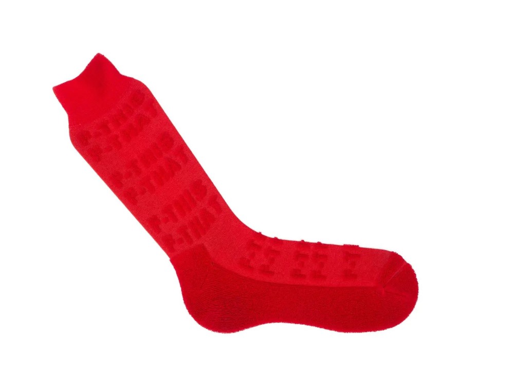 John Fluevog Leo - Red | Textured Socks with Raised Lettering