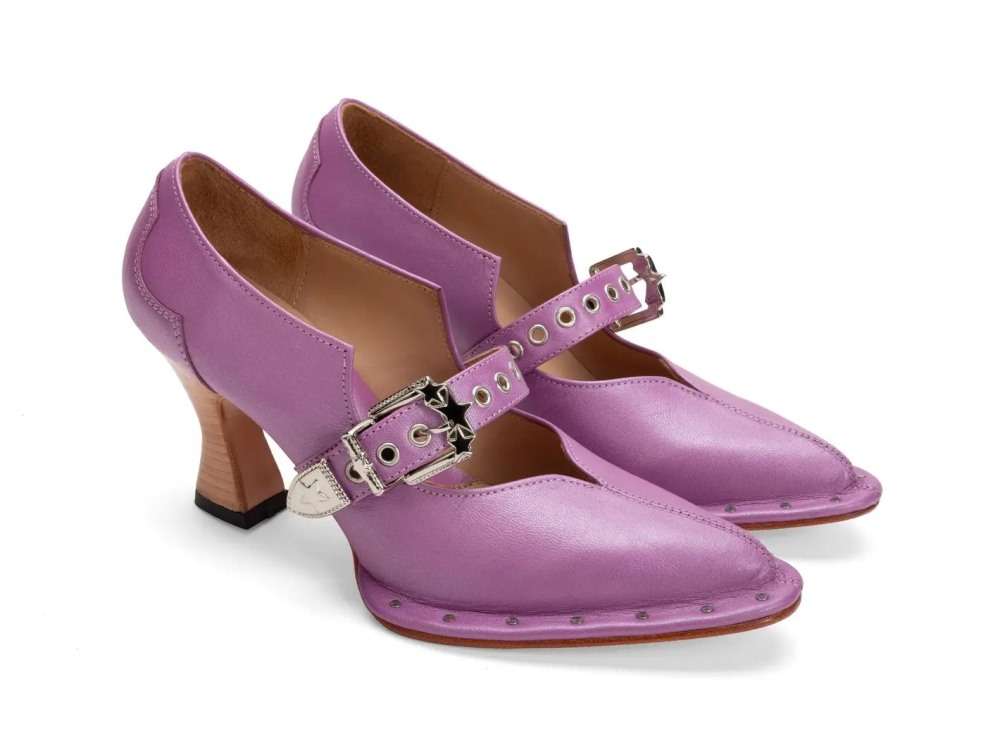 John Fluevog Lara - Pearlized Purple | Western Mary Jane Heels