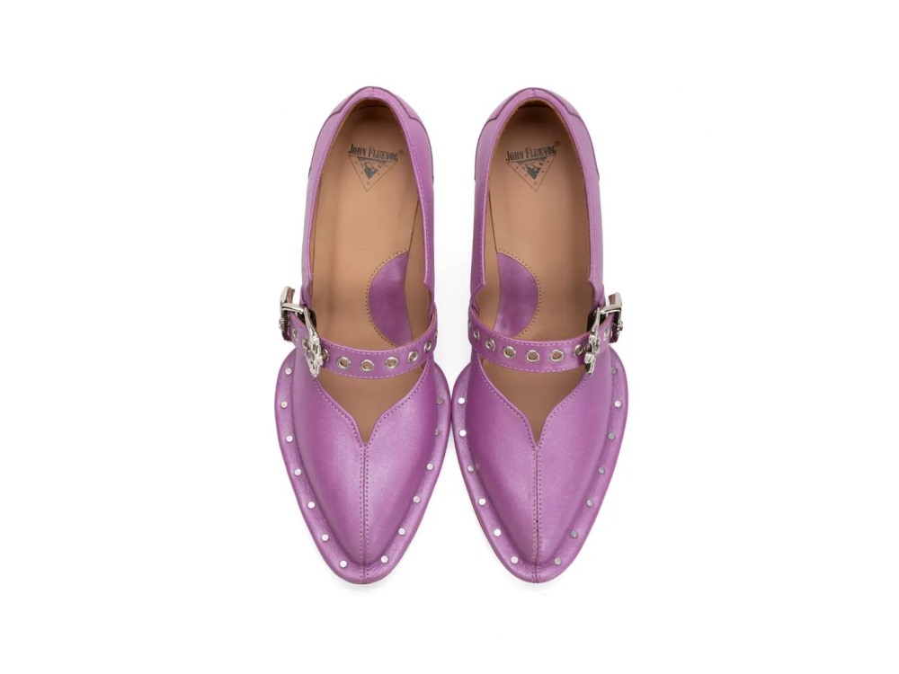 John Fluevog Lara - Pearlized Purple | Western Mary Jane Heels