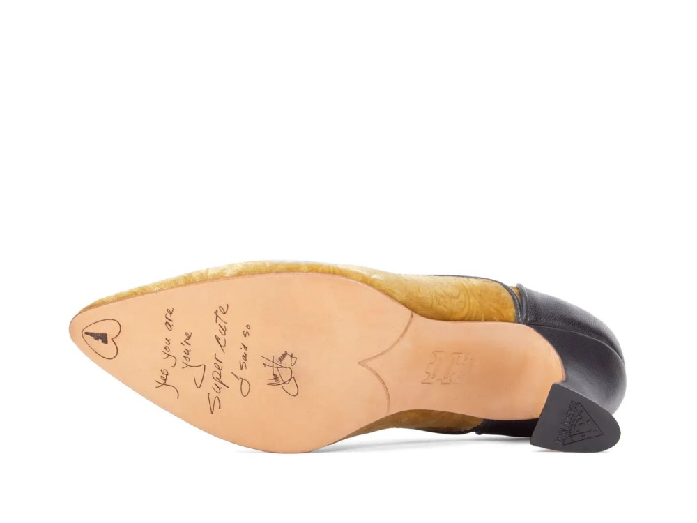 John Fluevog Mara - Gold Velvet | Sophisticated Heels with Buttons