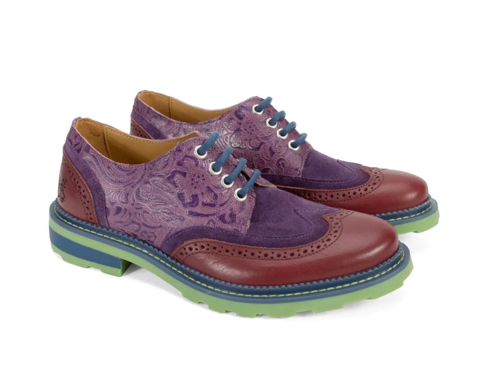 John Fluevog Nathaniel - Purple/Green/Brown | Double Wingtip Derby Shoes