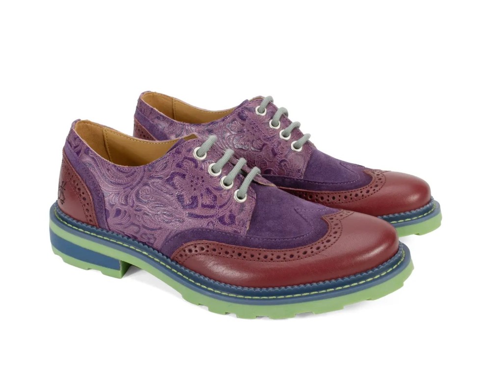 John Fluevog Nathaniel - Purple/Green/Brown | Double Wingtip Derby Shoes