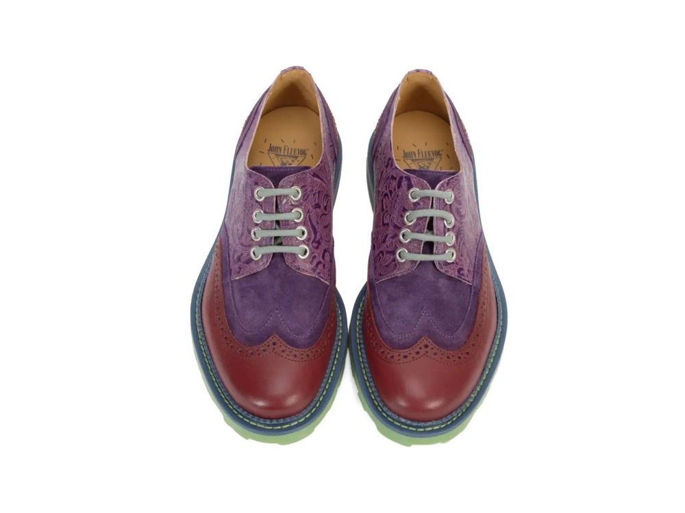 John Fluevog Nathaniel - Purple/Green/Brown | Double Wingtip Derby Shoes