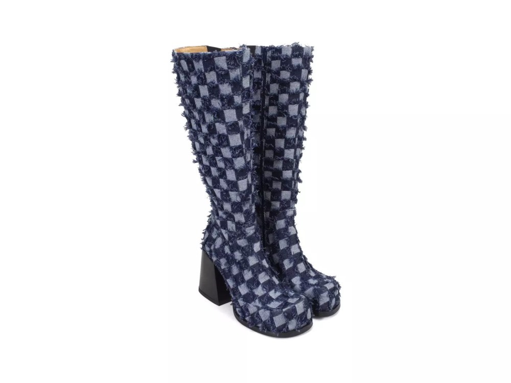 John Fluevog Andi - Blue Denim | Chunky Knee-High Boots