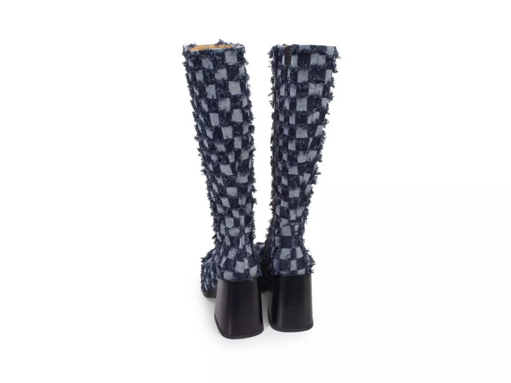John Fluevog Andi - Blue Denim | Chunky Knee-High Boots