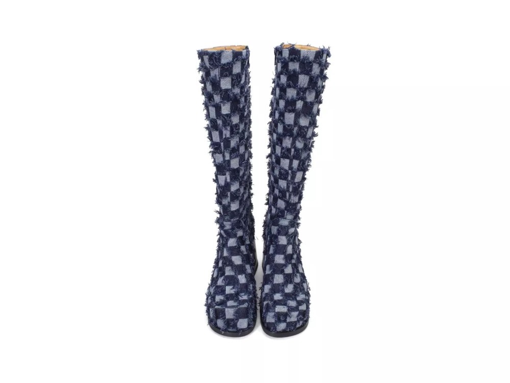 John Fluevog Andi - Blue Denim | Chunky Knee-High Boots