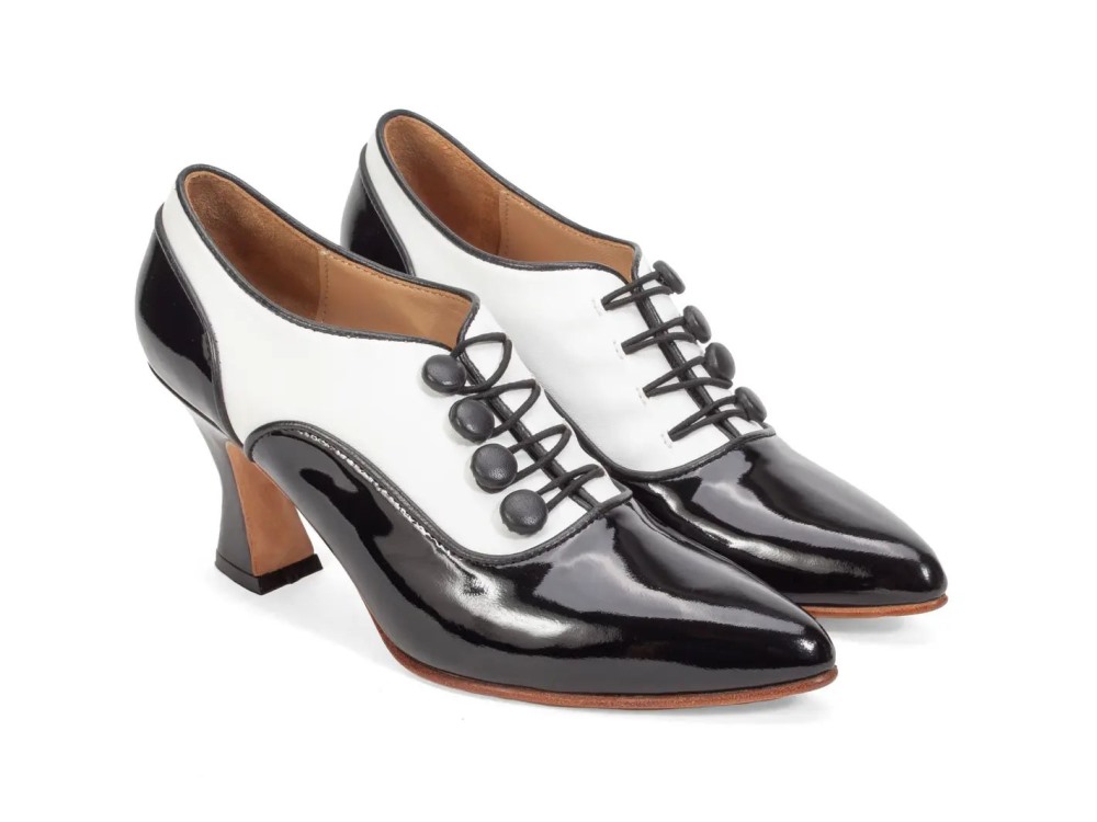 John Fluevog Mara - Black/White | Sophisticated Heels with Buttons