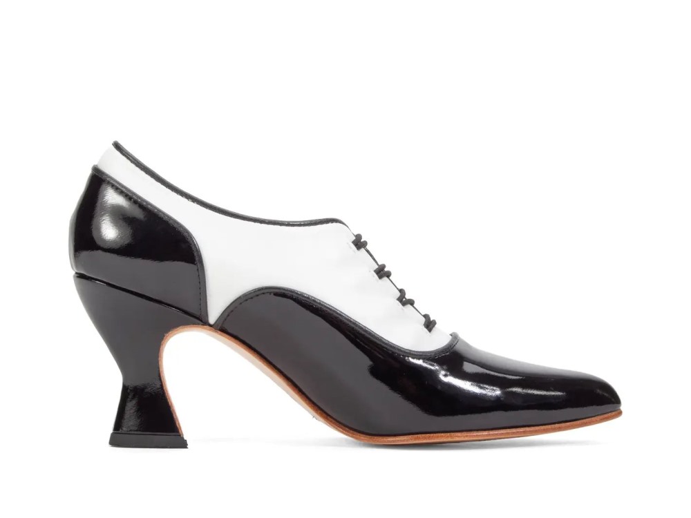 John Fluevog Mara - Black/White | Sophisticated Heels with Buttons