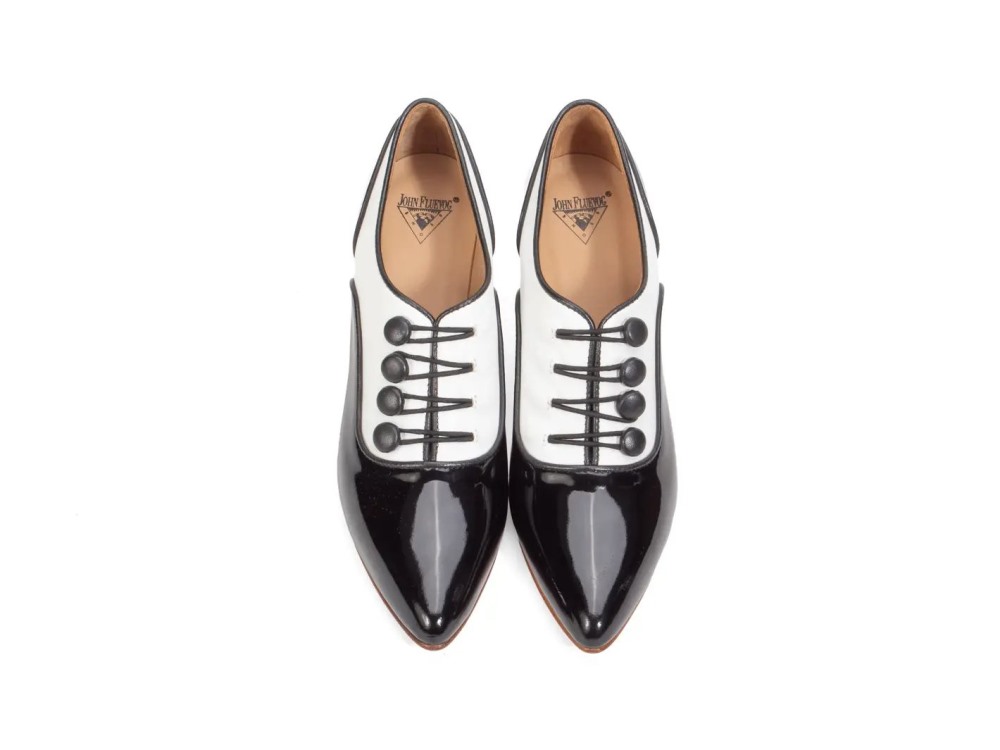 John Fluevog Mara - Black/White | Sophisticated Heels with Buttons
