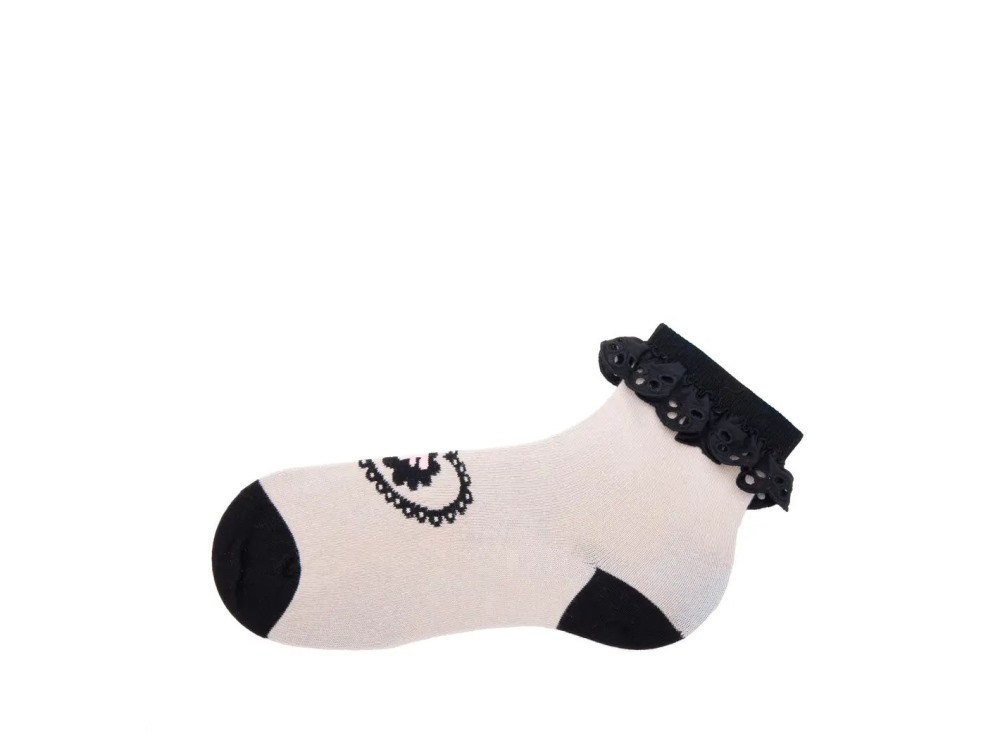 John Fluevog Ashley Lynn Vog Socks - Beige/Black | Cute Lace Cuff Socks