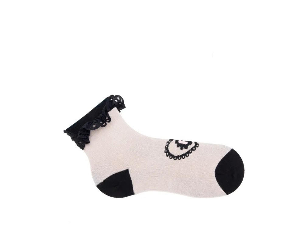 John Fluevog Ashley Lynn Vog Socks - Beige/Black | Cute Lace Cuff Socks