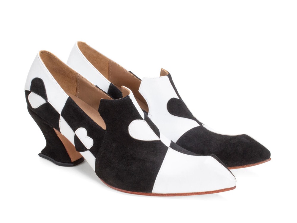 John Fluevog Kaija - Black/Bone | Loafer Heels with Hearts