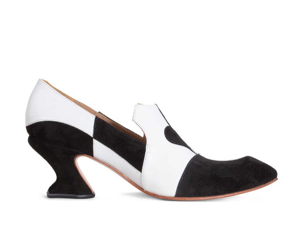 John Fluevog Kaija - Black/Bone | Loafer Heels with Hearts