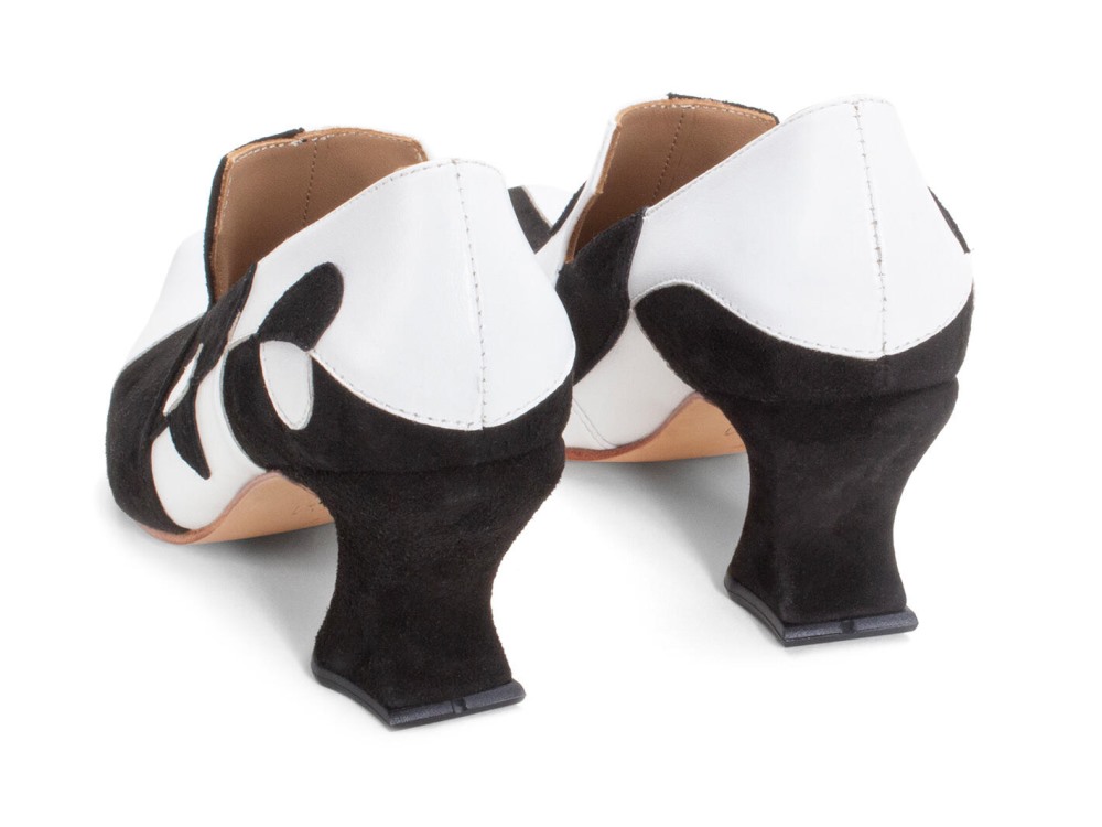 John Fluevog Kaija - Black/Bone | Loafer Heels with Hearts