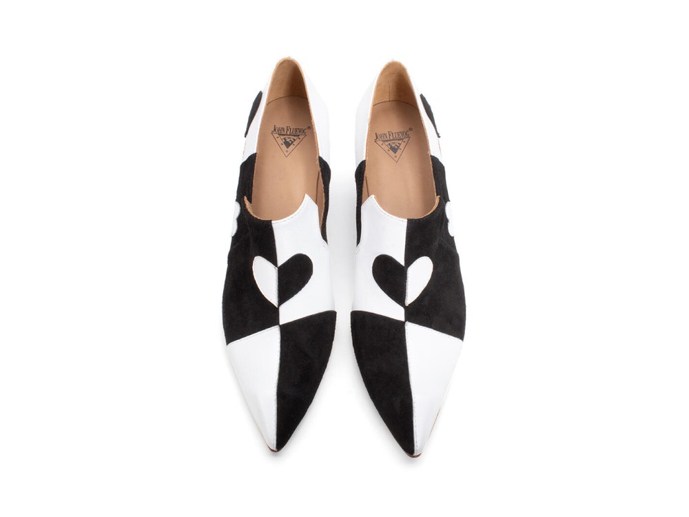 John Fluevog Kaija - Black/Bone | Loafer Heels with Hearts