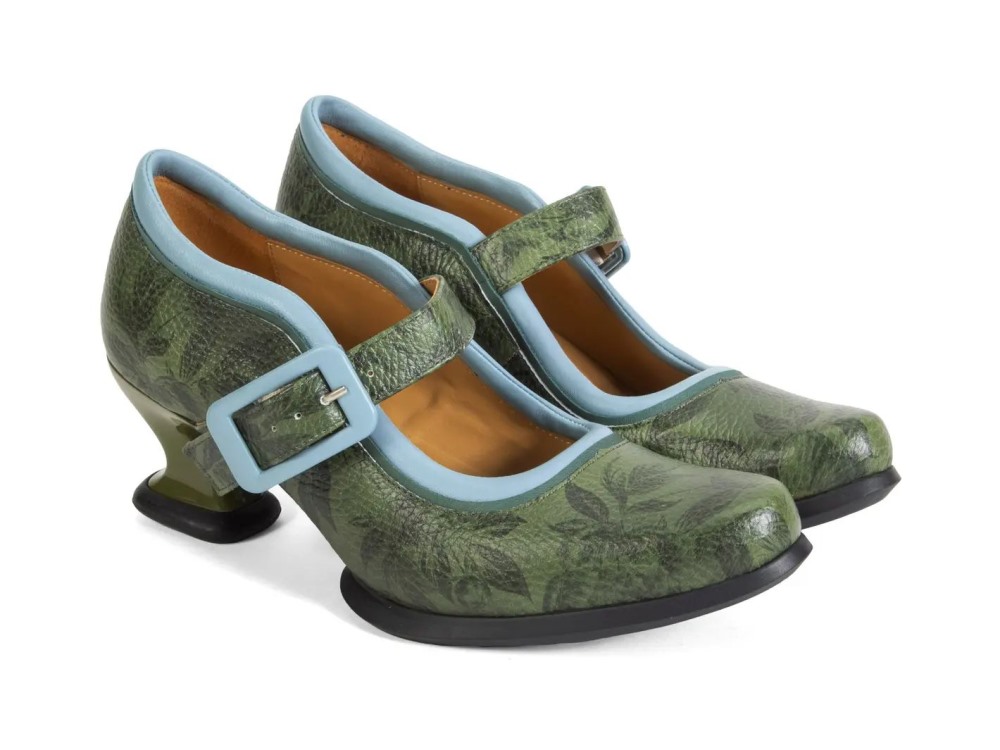 John Fluevog Leonora - Green Floral | Mary Jane Heels