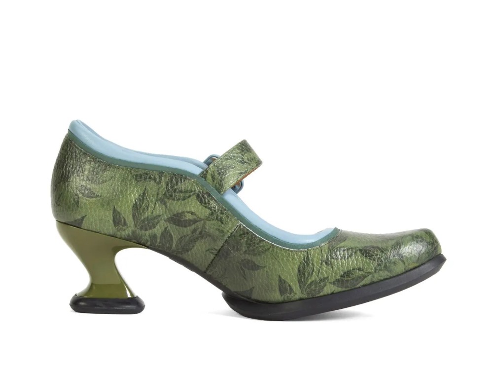 John Fluevog Leonora - Green Floral | Mary Jane Heels