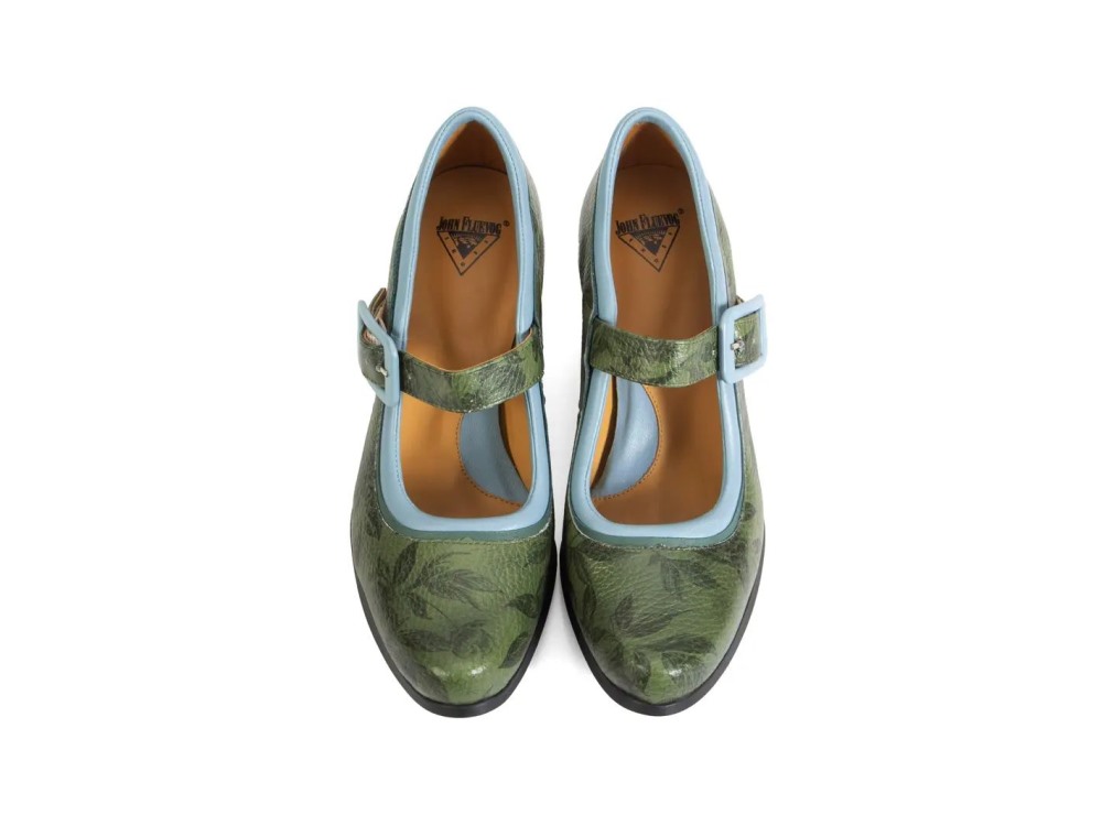 John Fluevog Leonora - Green Floral | Mary Jane Heels