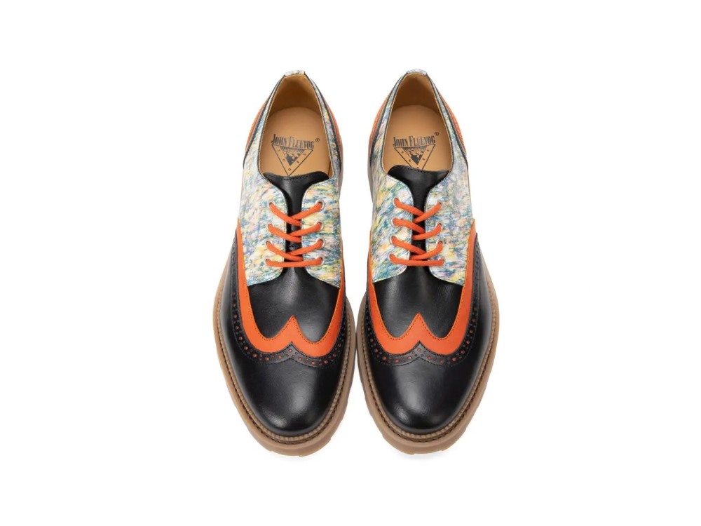 John Fluevog Nathaniel - Multi/Black/Orange | Double Wingtip Derby Shoes
