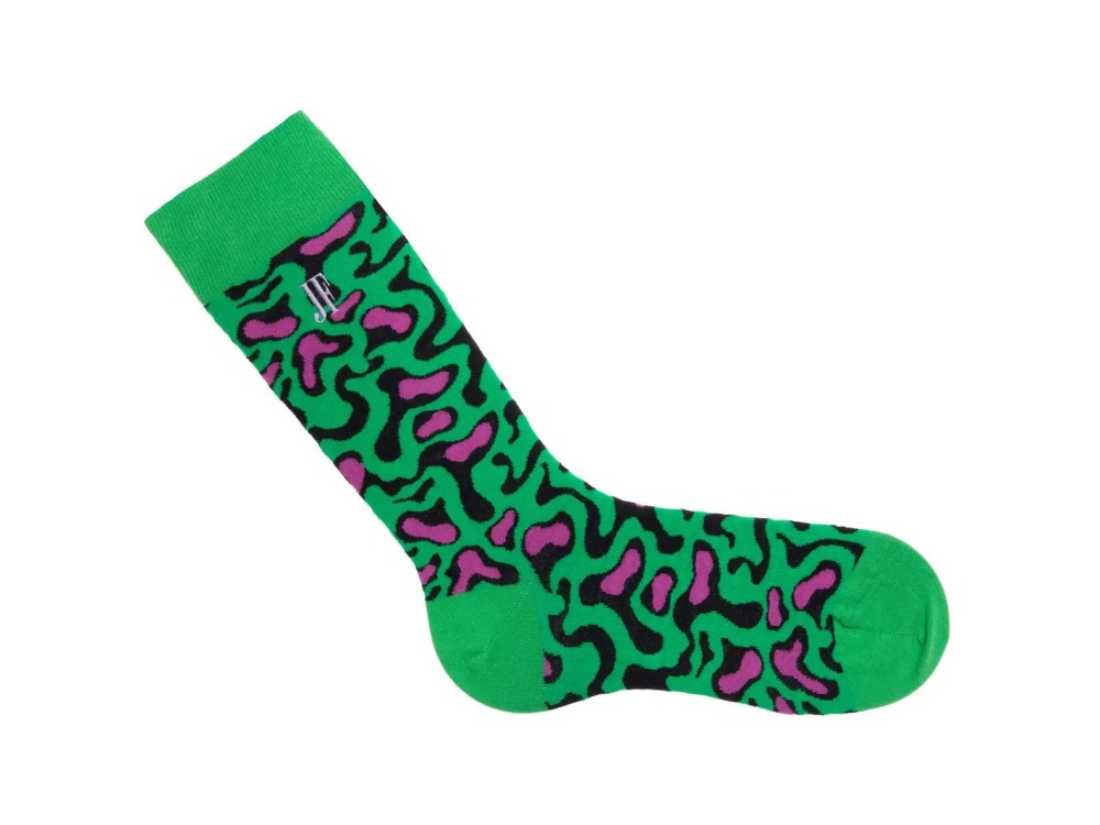 John Fluevog Walter Carl Vog Socks - Green/Purple | Swirly Blob Socks