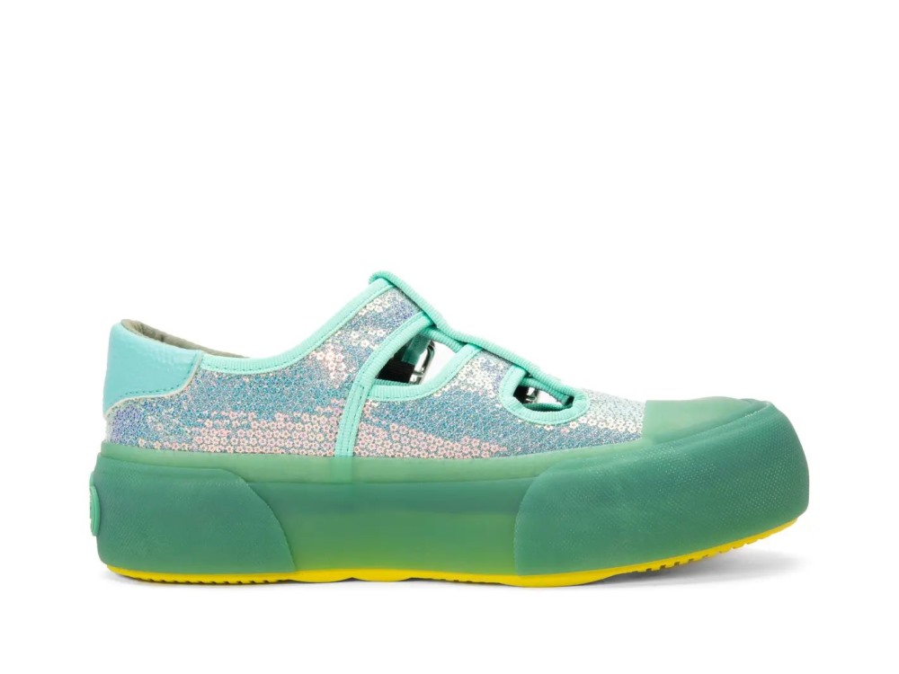 John Fluevog Lancing - Green Sequin Vegan | Double T-Strap Shoes