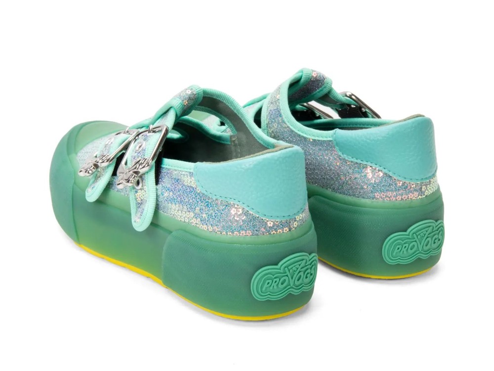 John Fluevog Lancing - Green Sequin Vegan | Double T-Strap Shoes