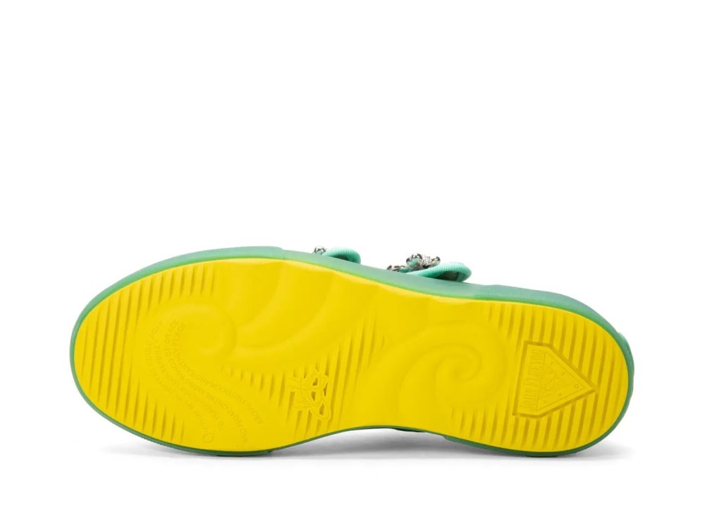 John Fluevog Lancing - Green Sequin Vegan | Double T-Strap Shoes