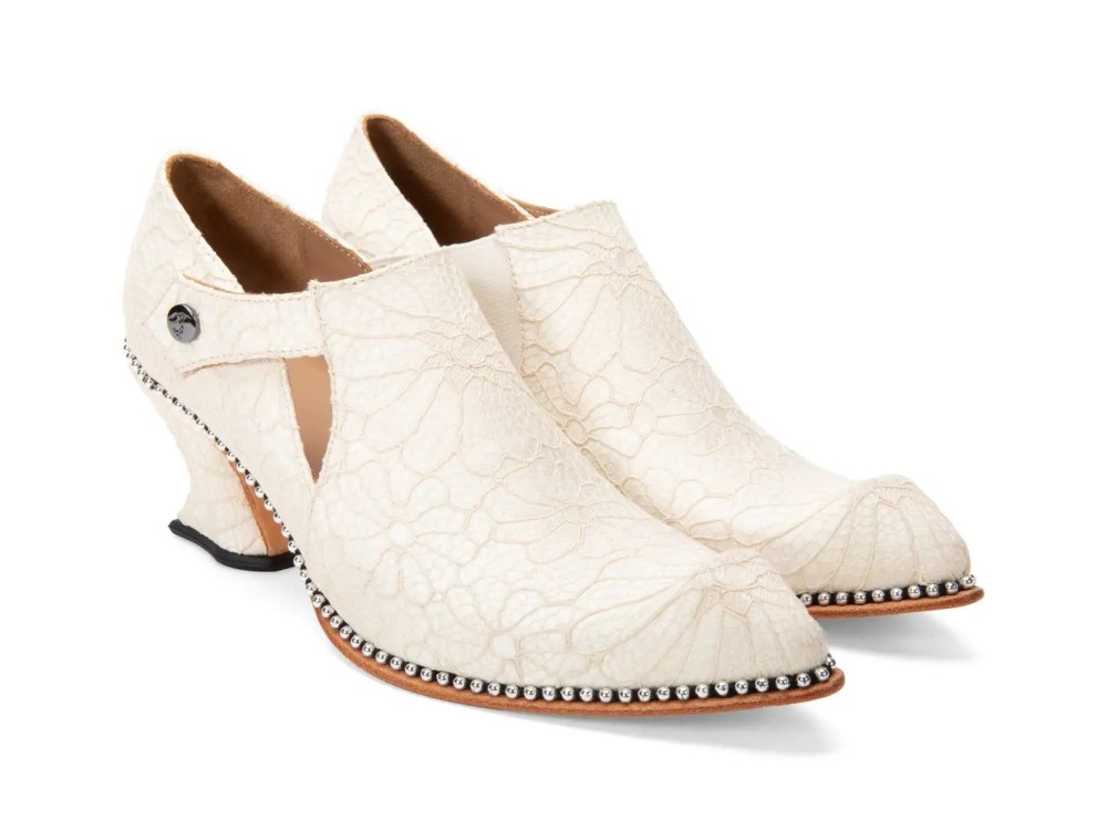 John Fluevog Lili - Off White Lace | Elegant Slip-On Heels