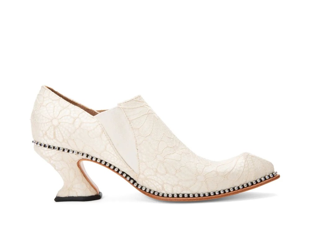 John Fluevog Lili - Off White Lace | Elegant Slip-On Heels