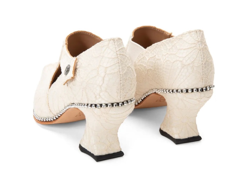John Fluevog Lili - Off White Lace | Elegant Slip-On Heels