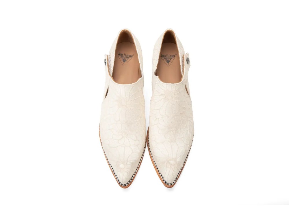 John Fluevog Lili - Off White Lace | Elegant Slip-On Heels