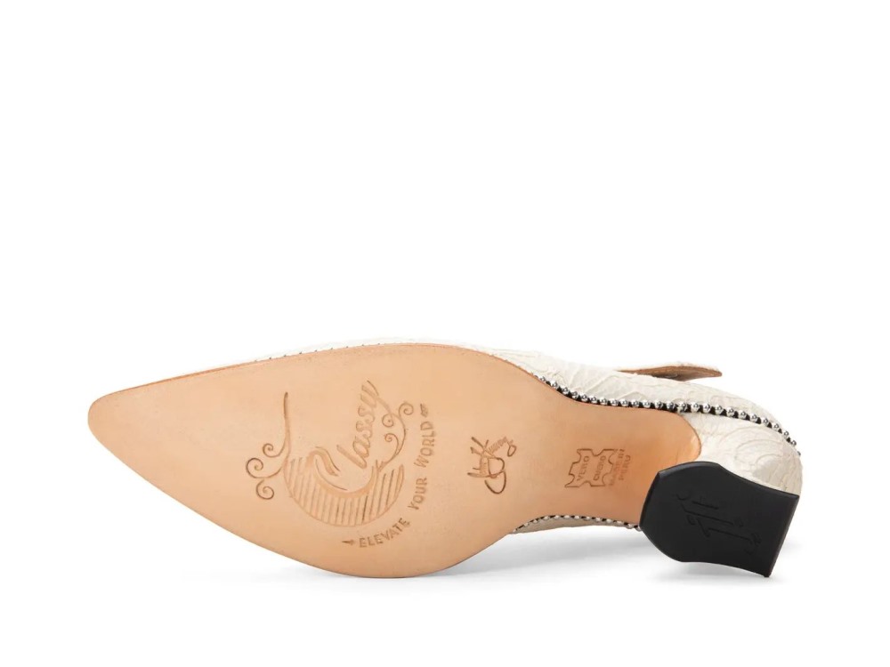 John Fluevog Lili - Off White Lace | Elegant Slip-On Heels