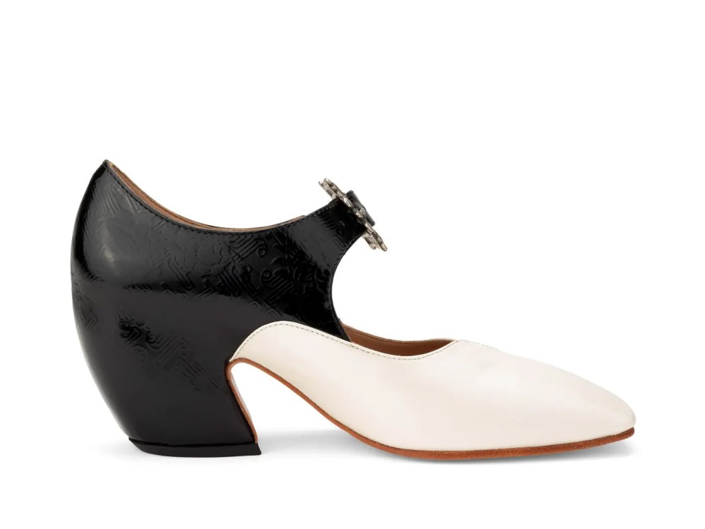 John Fluevog Bev - Cream/Black | Mary Jane Heels
