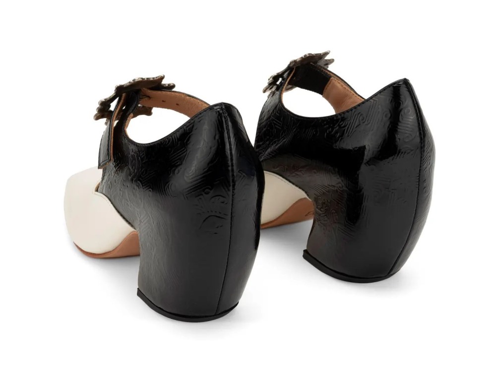 John Fluevog Bev - Cream/Black | Mary Jane Heels