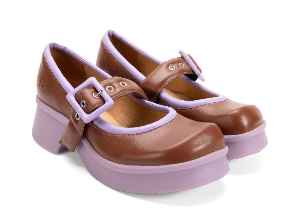 John Fluevog Delight - Brown/Purple | Classic Mary Janes with Puffy Strap