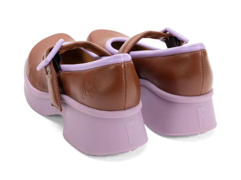 John Fluevog Delight - Brown/Purple | Classic Mary Janes with Puffy Strap