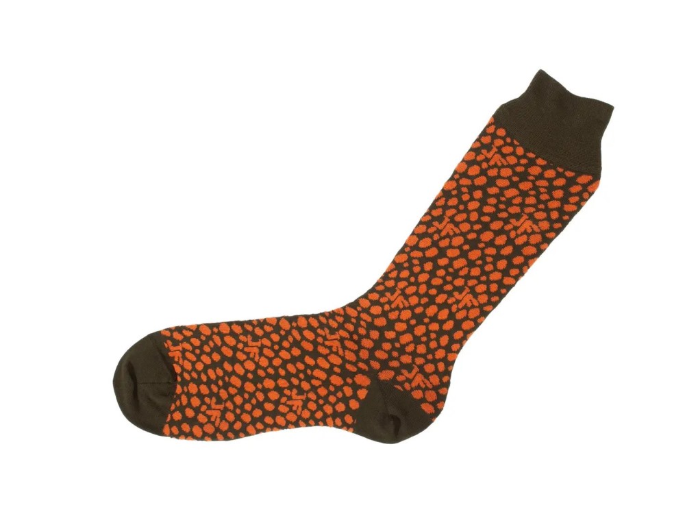 John Fluevog Coby - Orange/Green | Socks with Dotted Design