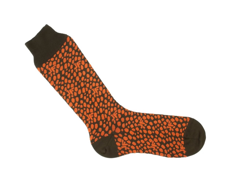 John Fluevog Coby - Orange/Green | Socks with Dotted Design