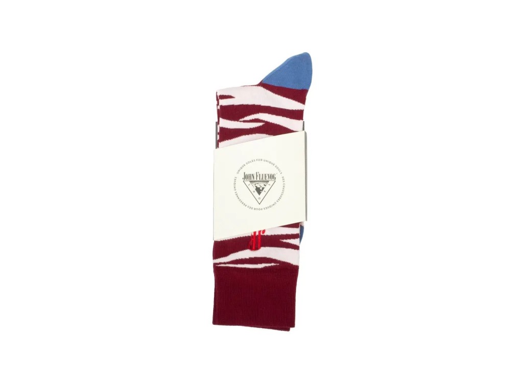 John Fluevog Sargent Vog Socks - Red/Pink | Zebra pattern sock